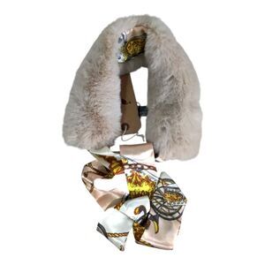 NWT Elegant Beige Faux Fur Scarf with Silk Accents
